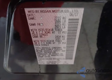 2017 Nissan Pathfinder S/Sv/Sl/Platinum z USA, uszkodzony, nr VIN 5N1DR2MN3HC900910